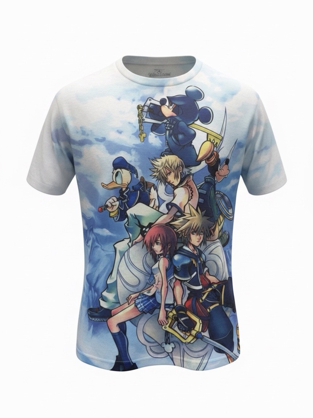 Disney Blue and White Kingdom Hearts Graphic Tee. Slim Fit, Large.